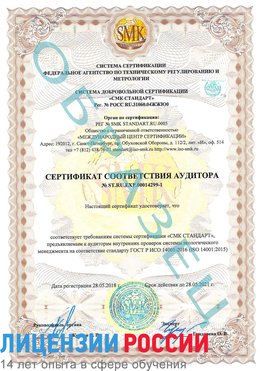 Образец сертификата соответствия аудитора №ST.RU.EXP.00014299-1 Питкяранта Сертификат ISO 14001